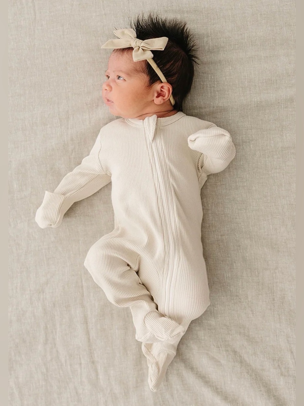 MEBIE BABY Vanilla Organic Cotton Ribbed Zip Footie 12-18 Months